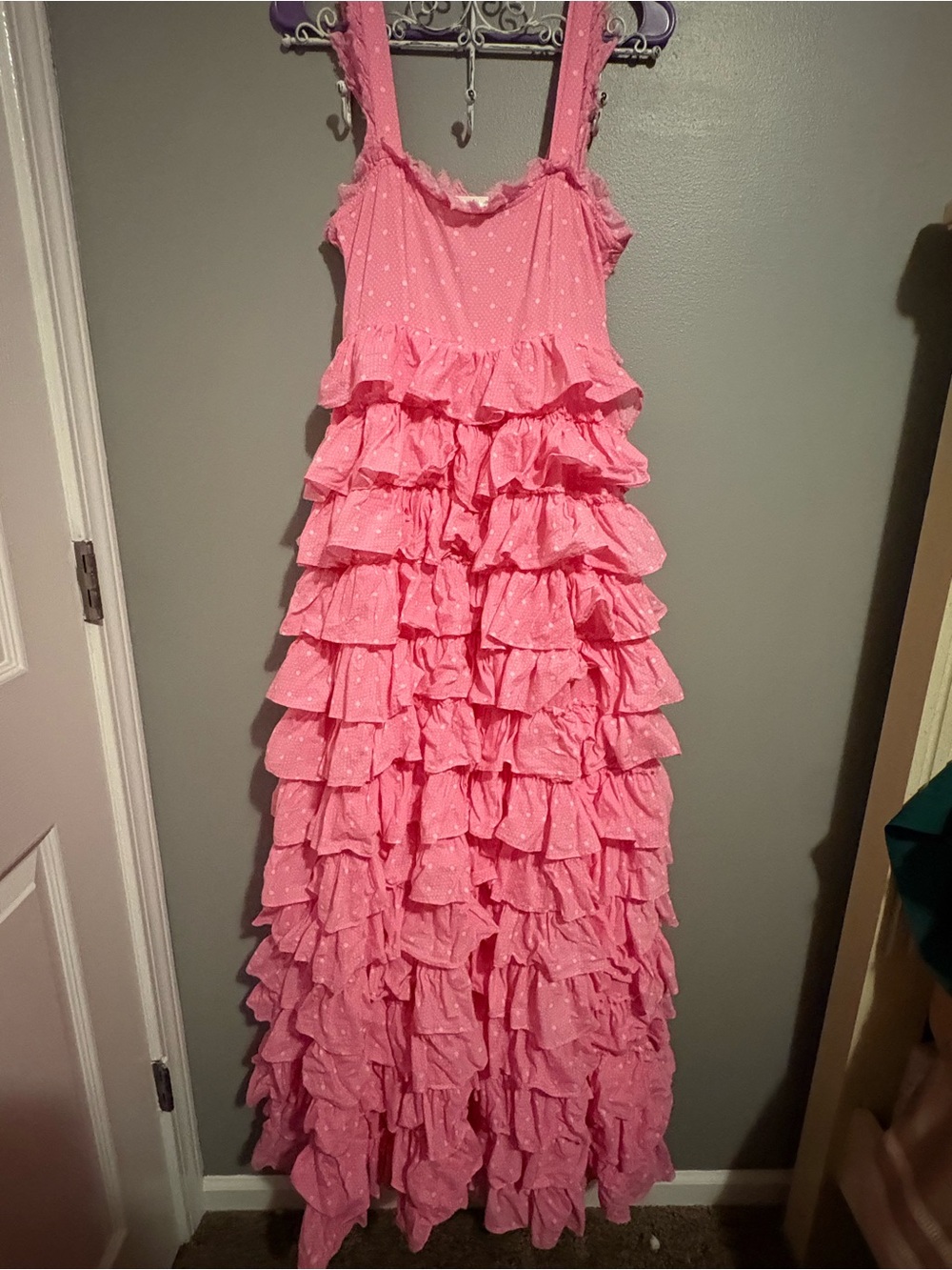 LoveShackFancy Pink Ruffle Tiered Maxi Dress